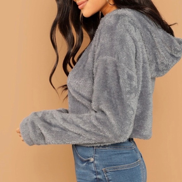 Tops - Cropped Fuzzy Sweatshirt NWOT Gray